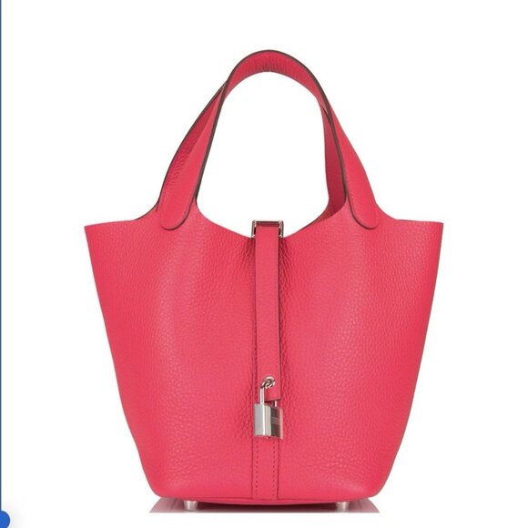 Authentic HERMES PICOTIN 18 rose extreme pink clemence leather mini bag - Picture 1 of 12